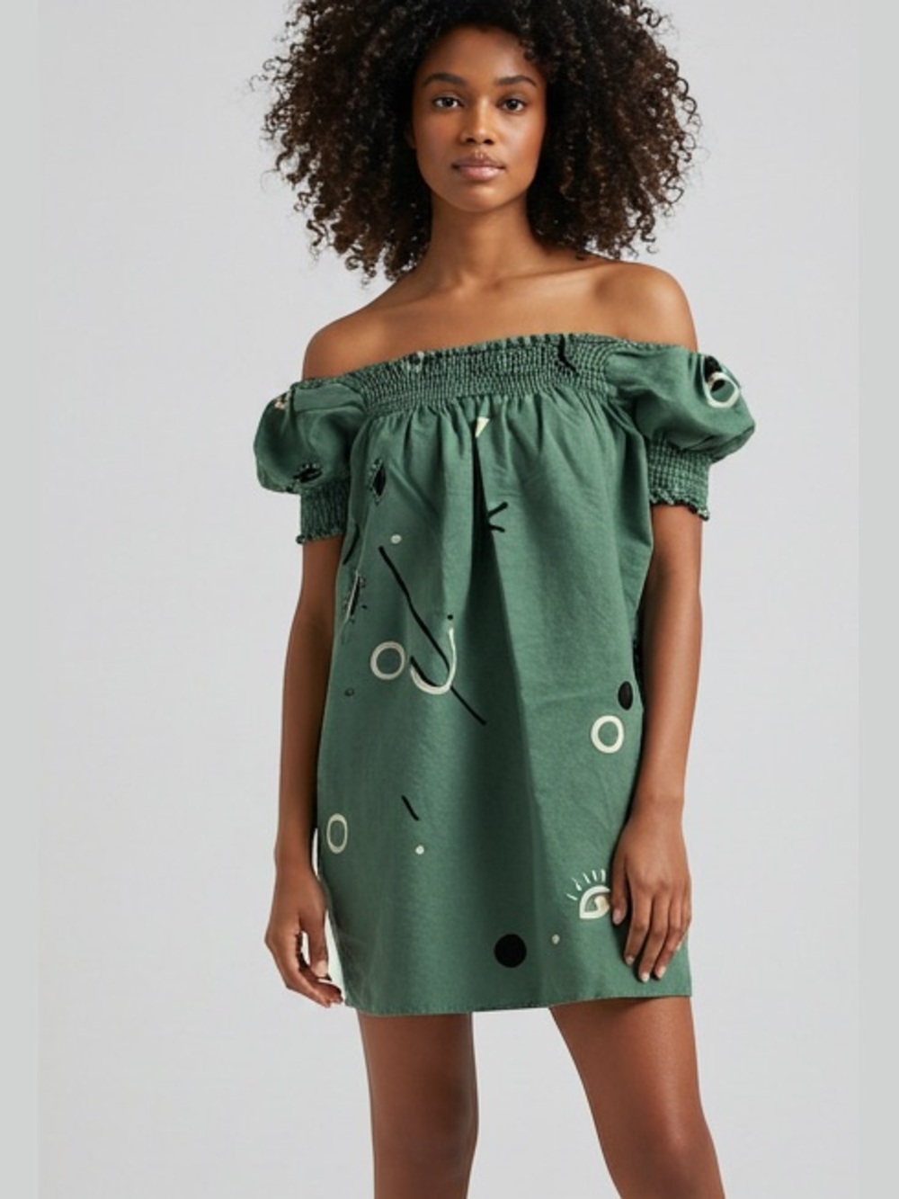 Capulet Green Off-Shoulder Smocked Dress size S/M